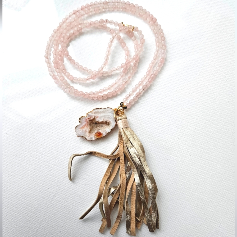 Rose Quartz Beaded Necklace Agate by Ettika NWT!